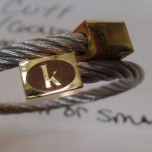 Rustic Cuff Silvertone/Gold Tone Wire Mesh Bracelet Personalized "K" Pre Owned